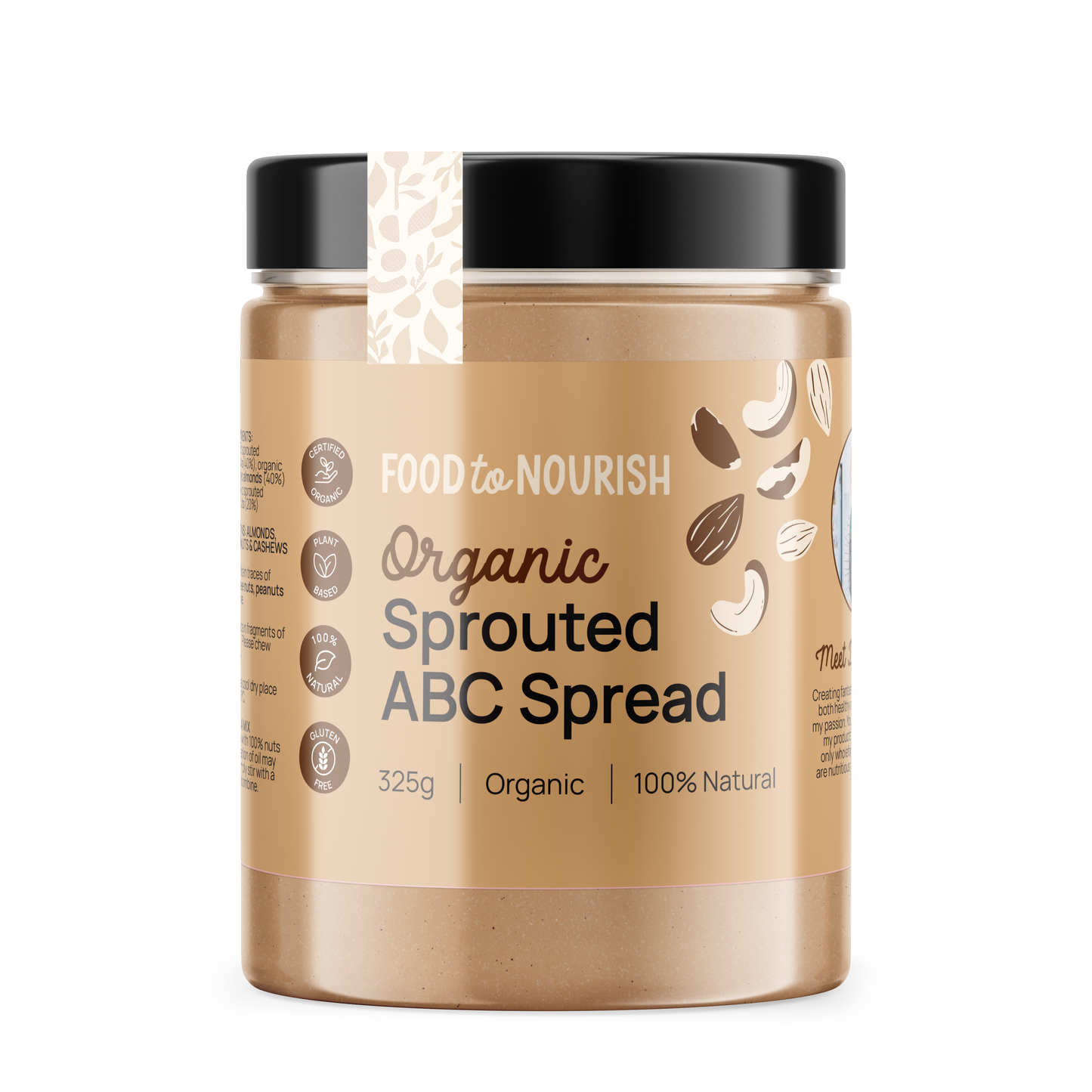 Food To Nourish ABC Sprouted Nut Butter 200g Or 325g, With Almond Cashews & Brazil Nuts