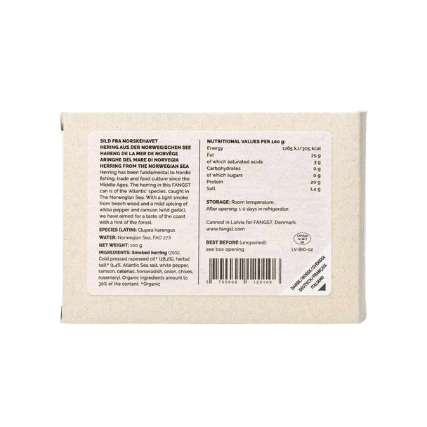 Fangst Sild No.1 Norwegian Sea Herring 100g, Smoked With White Pepper & Ramson