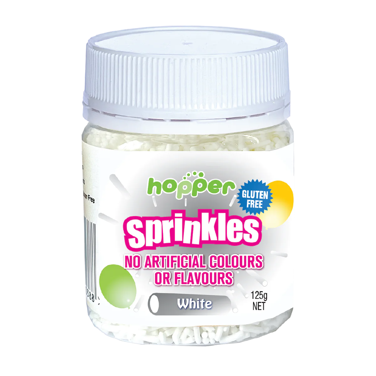 Hopper Gluten Free White Sprinkles 125g, No Artificial Colours Or Flavours