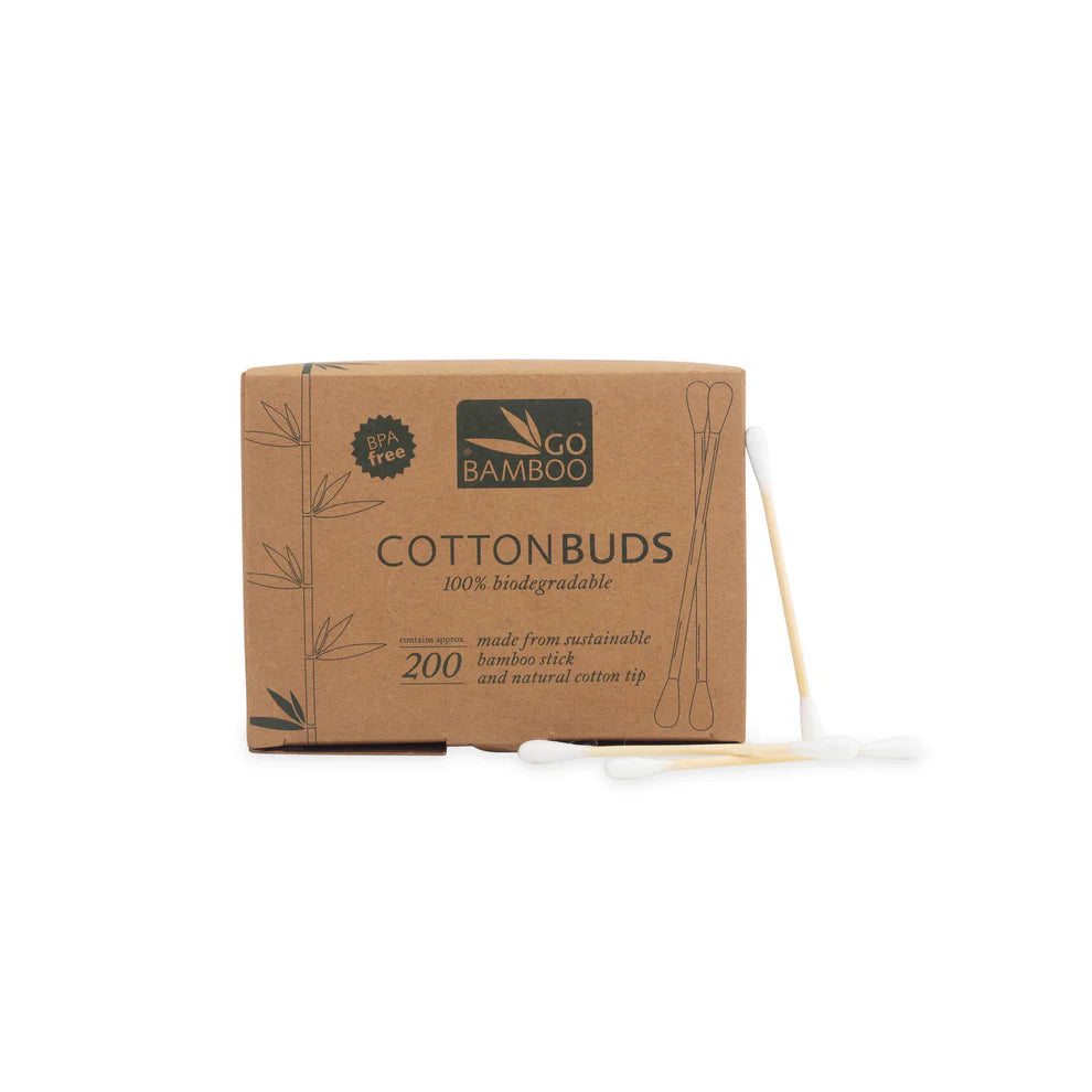 Go Bamboo Cotton Buds Bamboo 200 Pack, Great For Eye Makeup Removal
