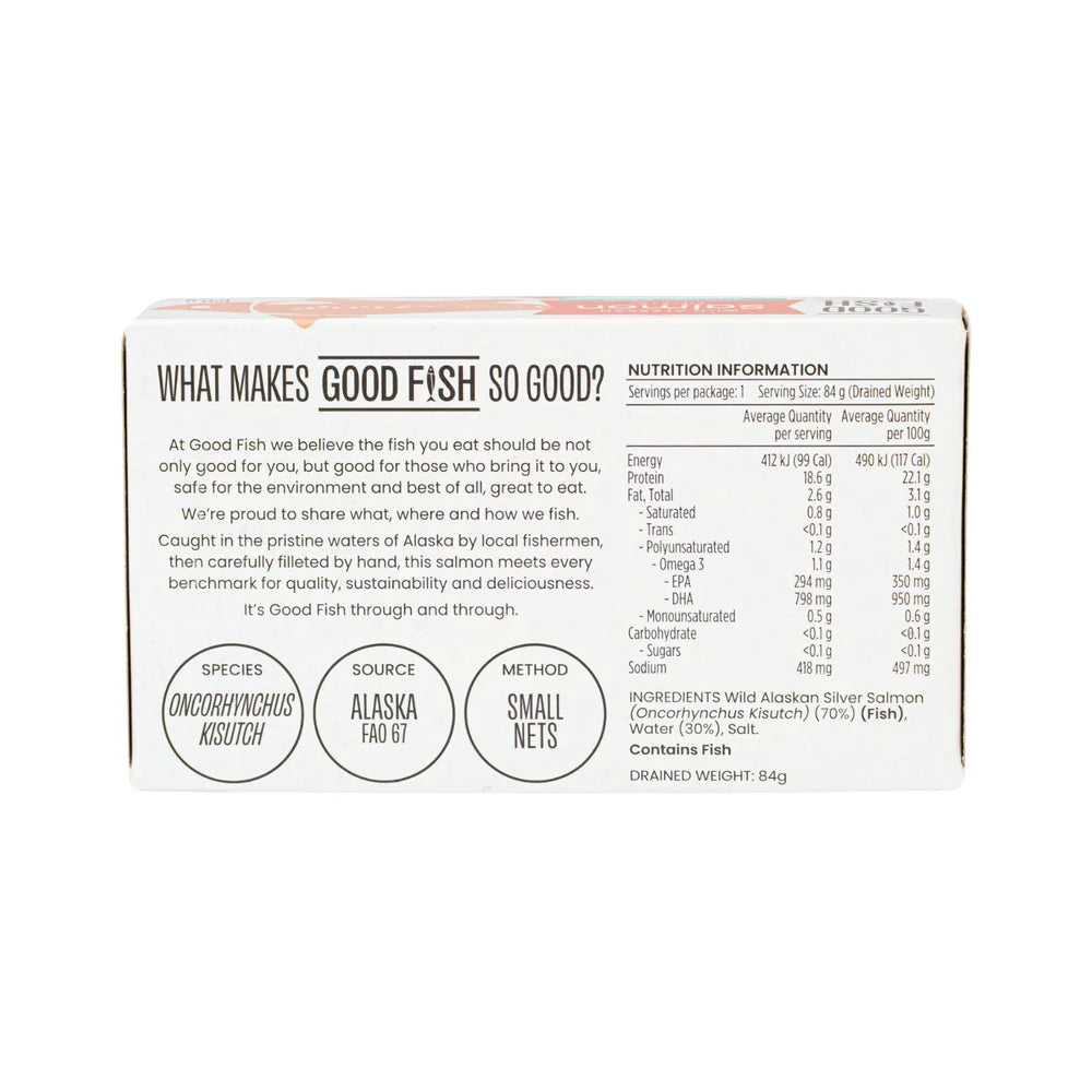Good Fish Wild Caught Alaskan Salmon Fillets 120g, In Natural Water {BPA-Free Lining}