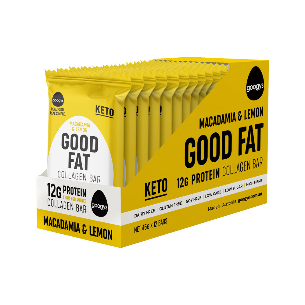 Googy's Good Fat Collagen Bar 45g, Macadamia & Lemon Flavour
