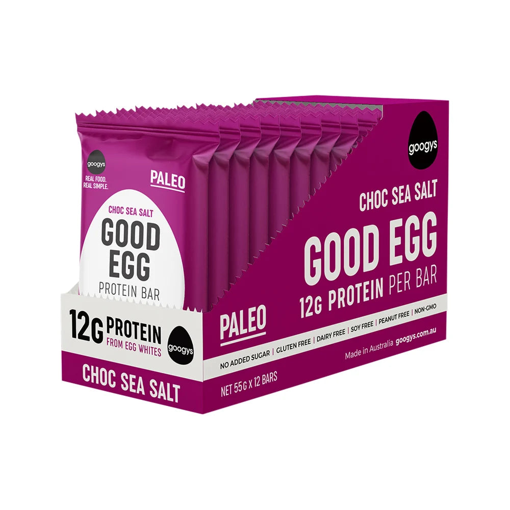 Googy's Good Egg Protein Bar 55g, Choc Sea Salt Flavour