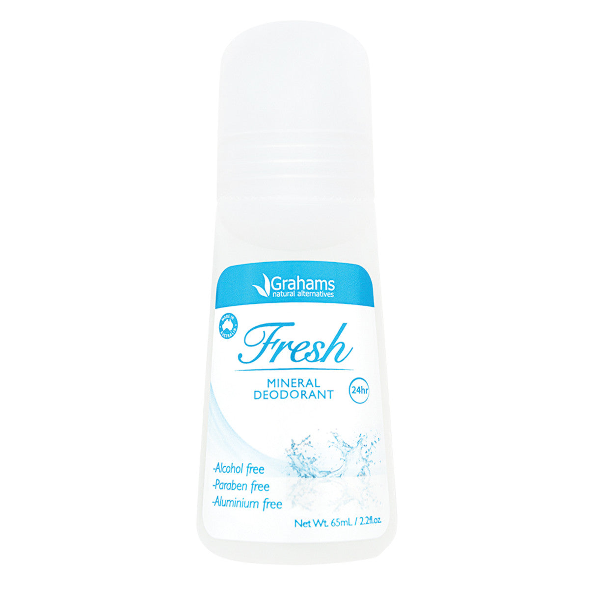 Grahams Natural Mineral Deodorant Roll-On 65ml, Fresh; Alcohol & Aluminum Free