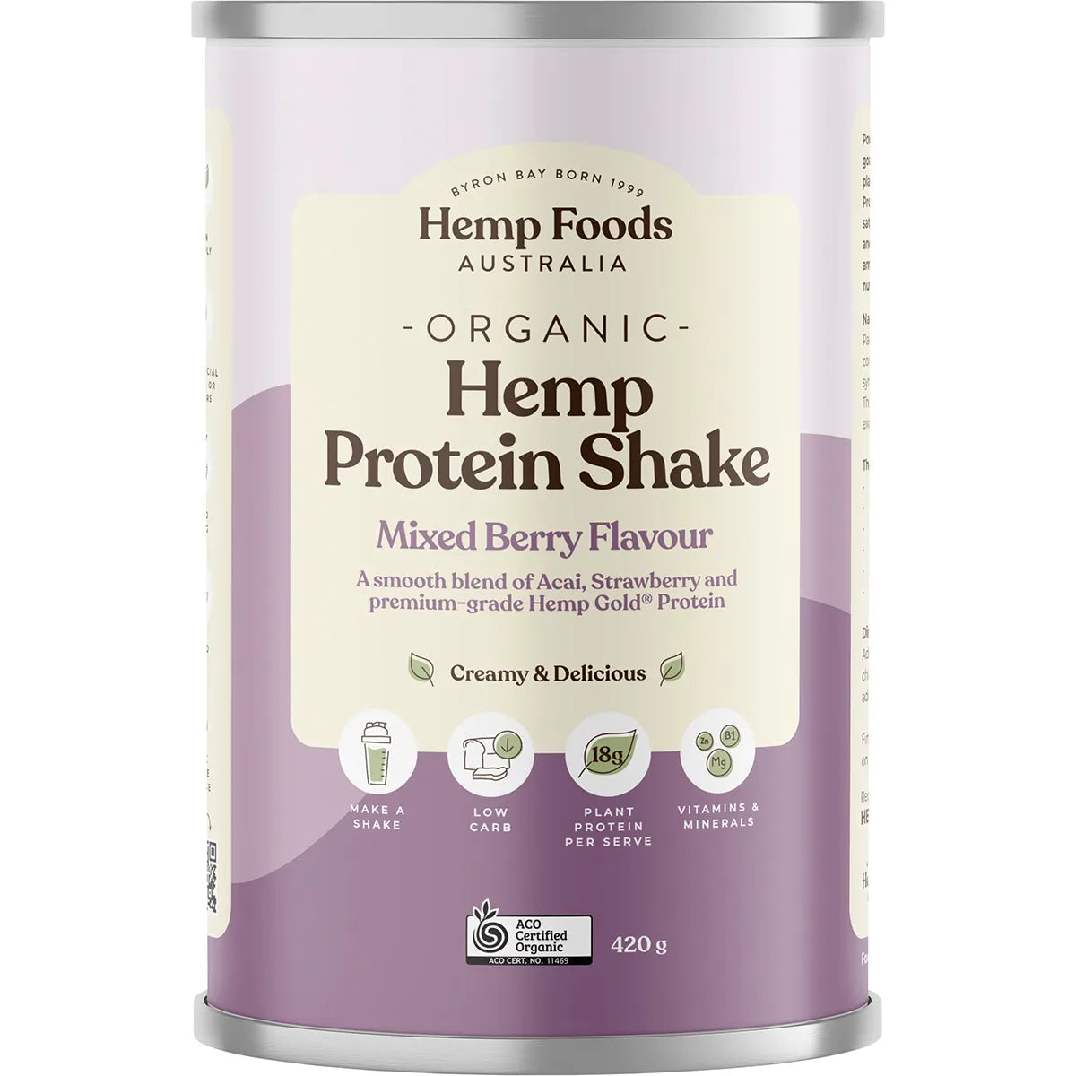 Hemp Foods Australia Organic Hemp Protein Shake 35g Or 420g, Mixed Berry & Açai Flavour