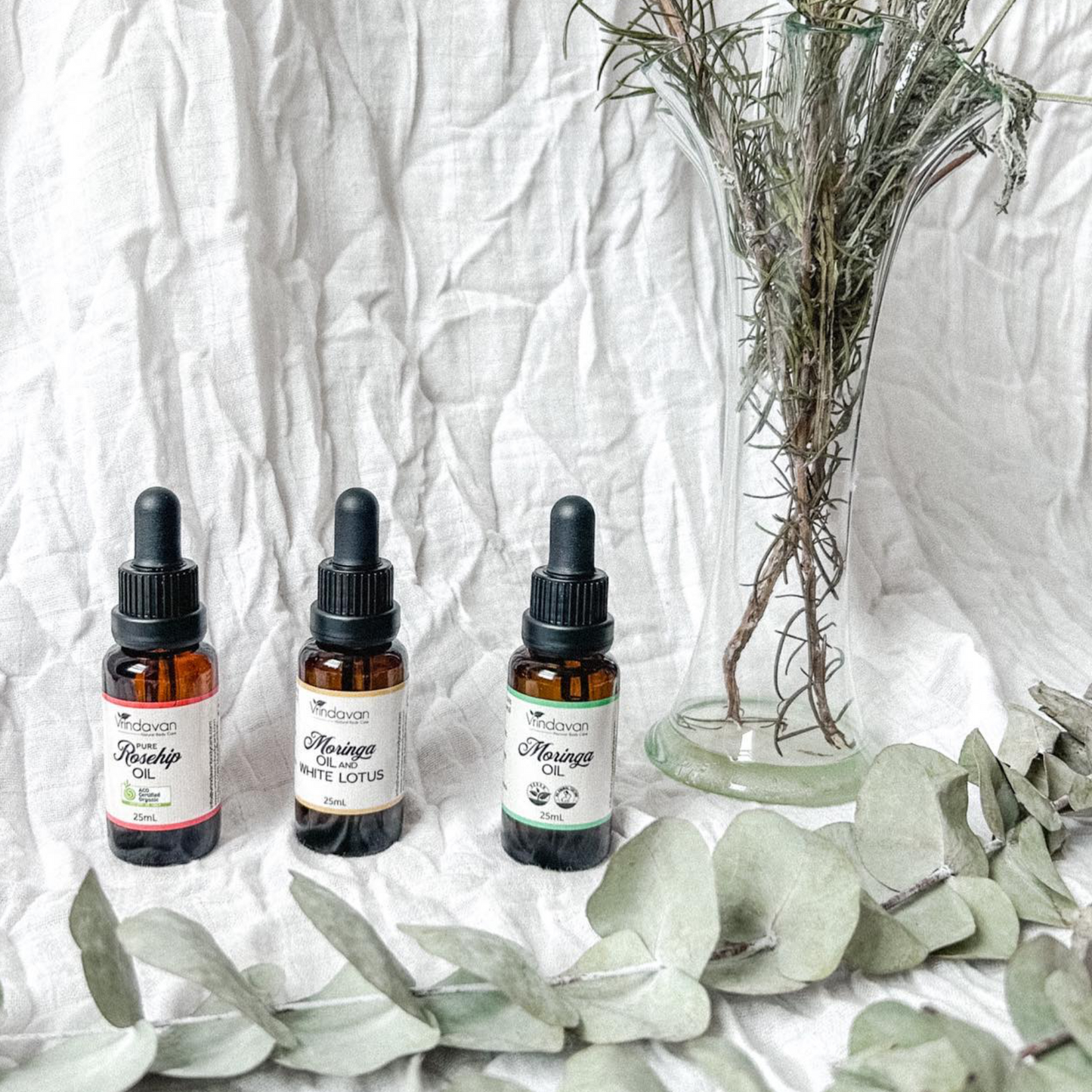 Vrindavan Moringa & White Lotus Oil 25mL, Soothes Inflammation & Dry Skin