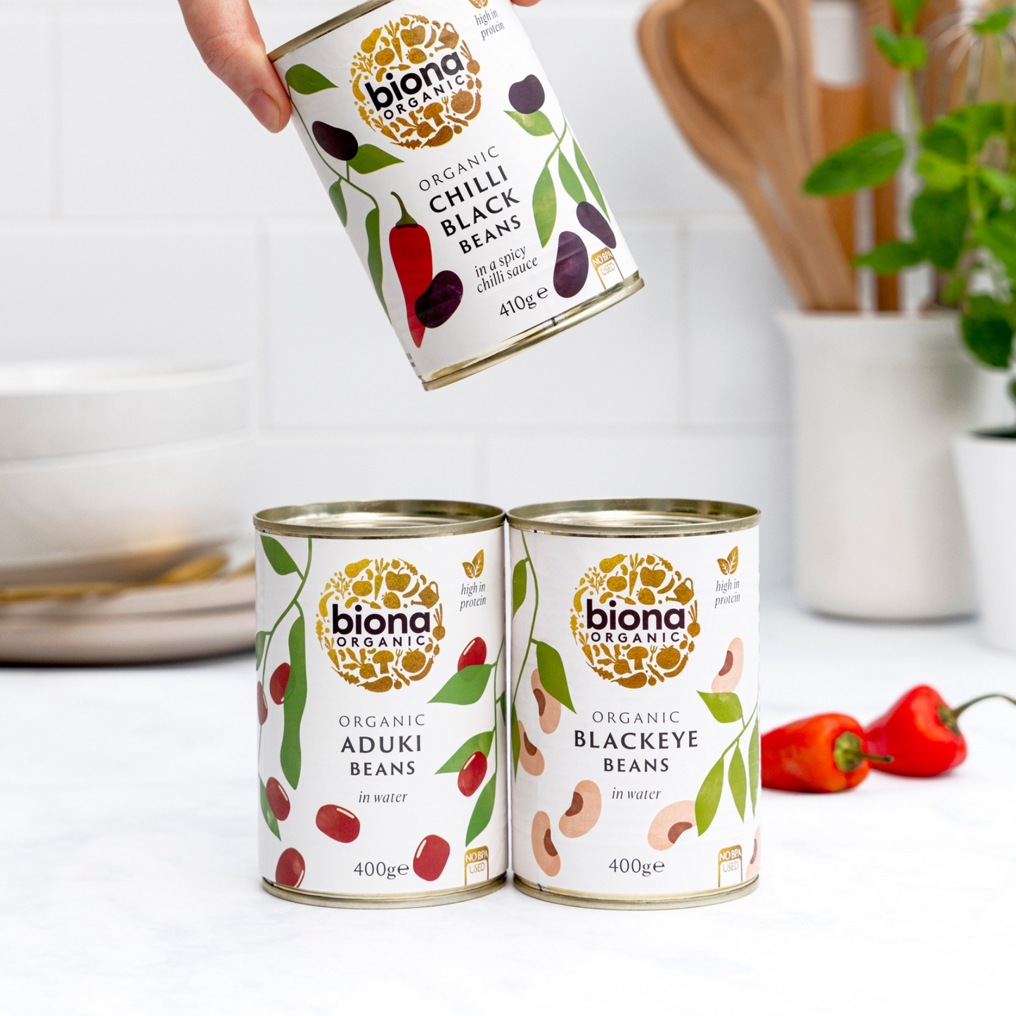 Biona Organic Blackeye Beans In Water 400g, Rich In Dietary Fibre