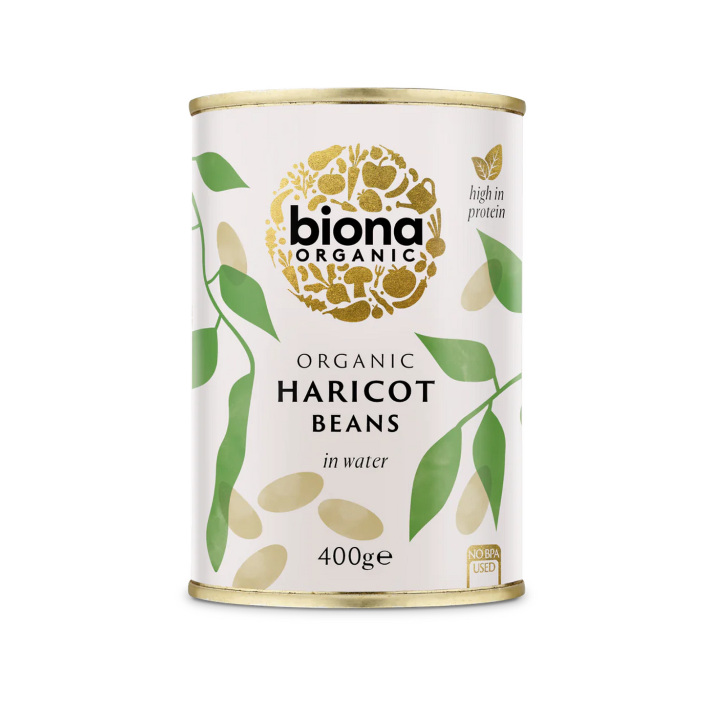 Biona Organic Haricot Beans In Water 400g, High Protein & AKA Navy Beans