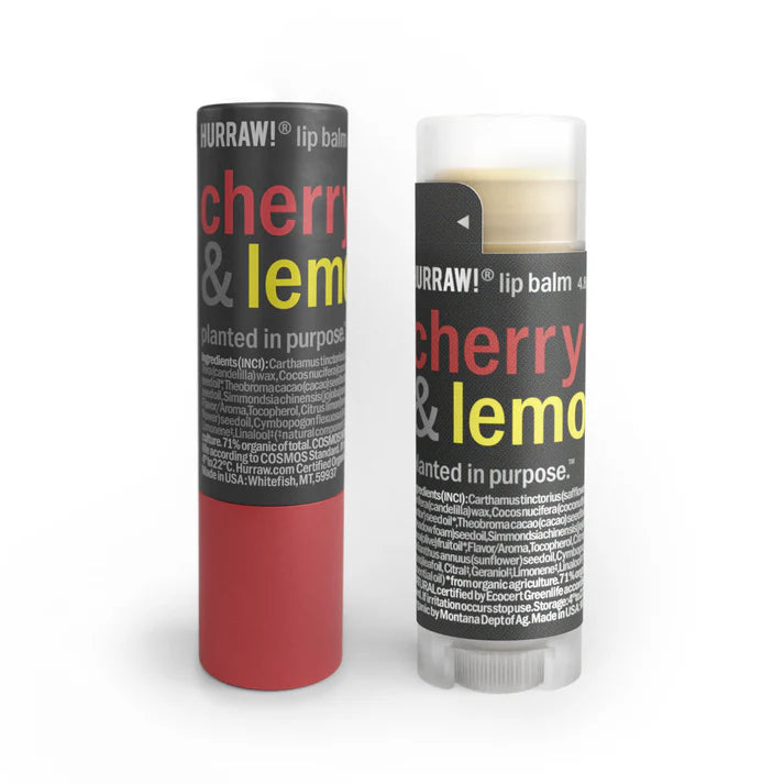Hurraw Cherry & Lemon Lip Balm 4.8g, In A Cardboard Dispenser