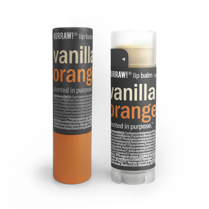 Hurraw Vanilla & Orange Lip Balm 4.8g, In A Cardboard Dispenser