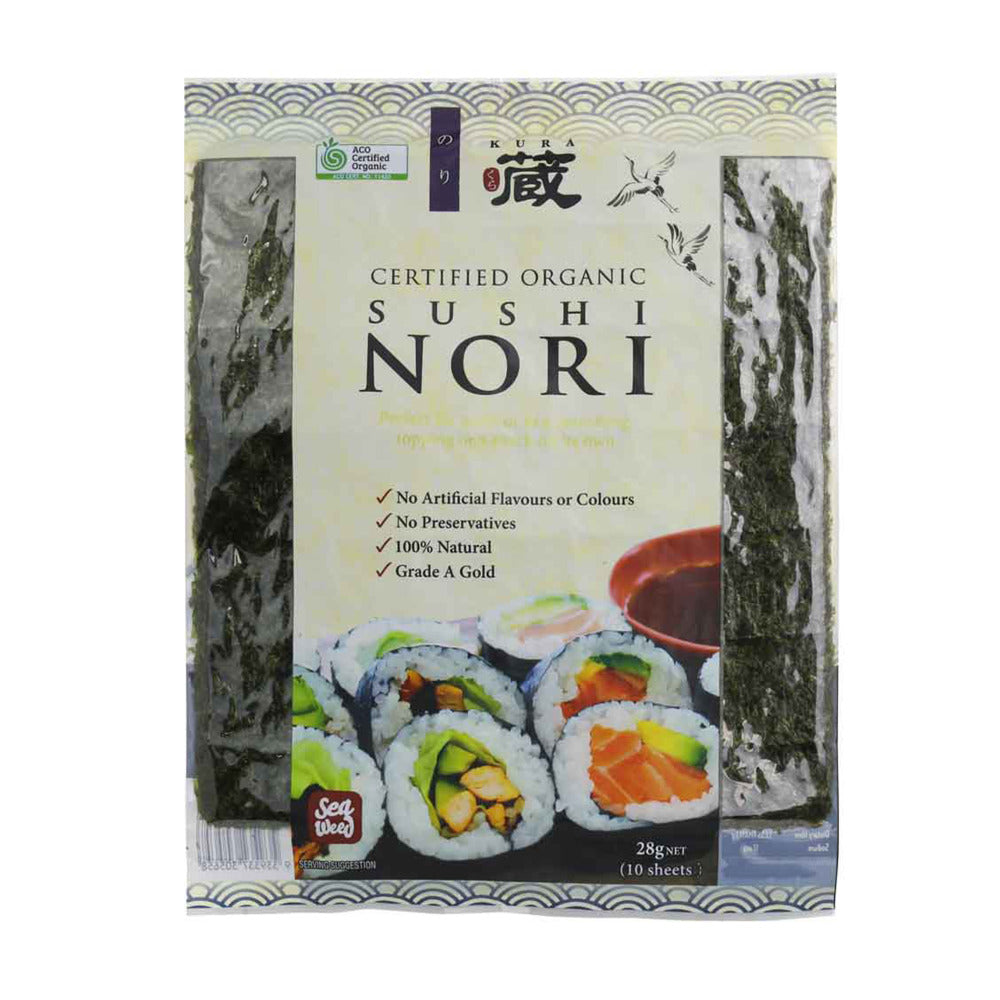 Kura Certified Organic Roasted Sushi Nori 28g {10 Sheets}, No preservatives & Grade A