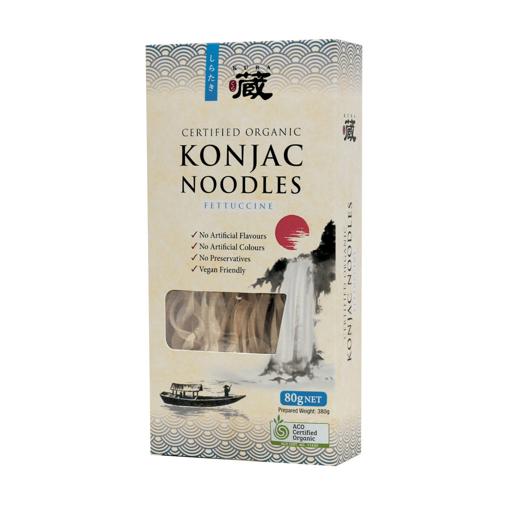 Kura Certified Organic Konjac Noodles Fettuccine 80g, No Artificial Colours Or Flavours