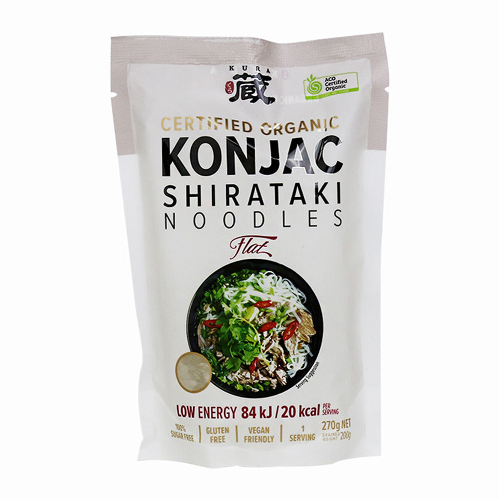 Kura Certified Organic Konjac Shirataki Noodles Flat 270g, Only 20Kcal Per Serving