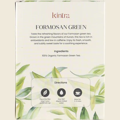 Kintra Formosan Green Tea 32 Bags, Smooth Organic Taiwanese Green Tea
