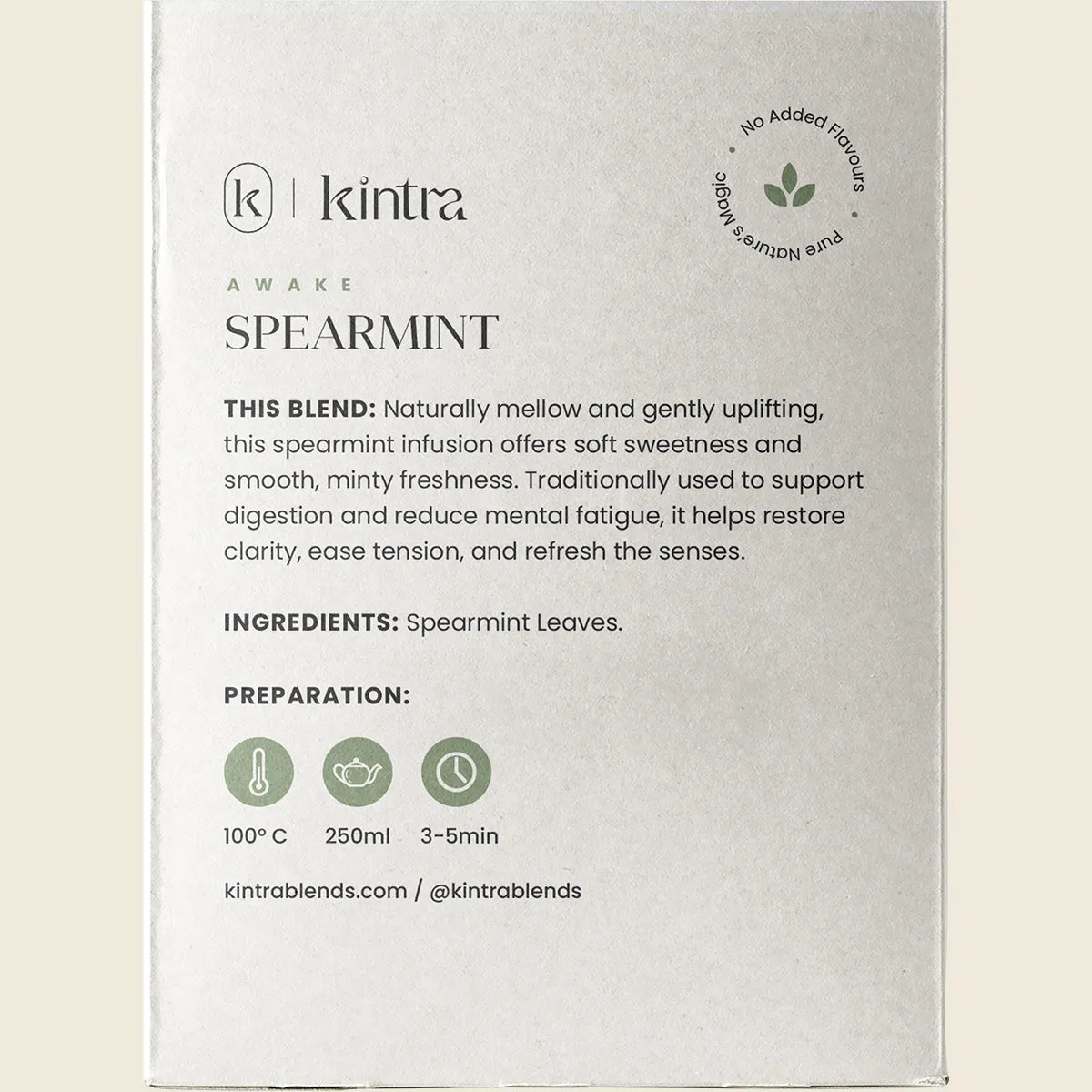 Kintra Herbal Tea Bags Spearmint 25pk, Gentle Mint Freshness