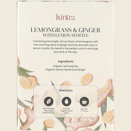 Kintra Herbal Tea Lemongrass & Ginger with Lemon Myrtle 25 Tea Bags, Zesty Ginger Lift