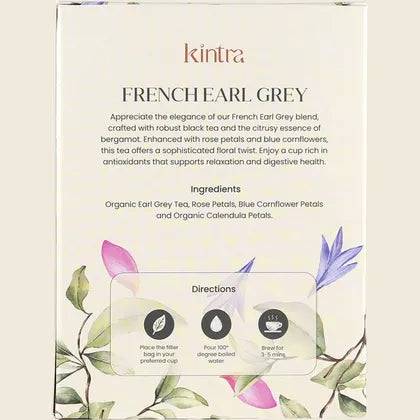 Kintra Herbal Tea French Earl Grey 25 Tea Bags, Bergamot Black Tea Blend