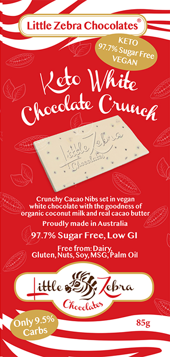 Little Zebra Chocolates Keto White Chocolate Crunch 85g, 97.7% Sugar Free