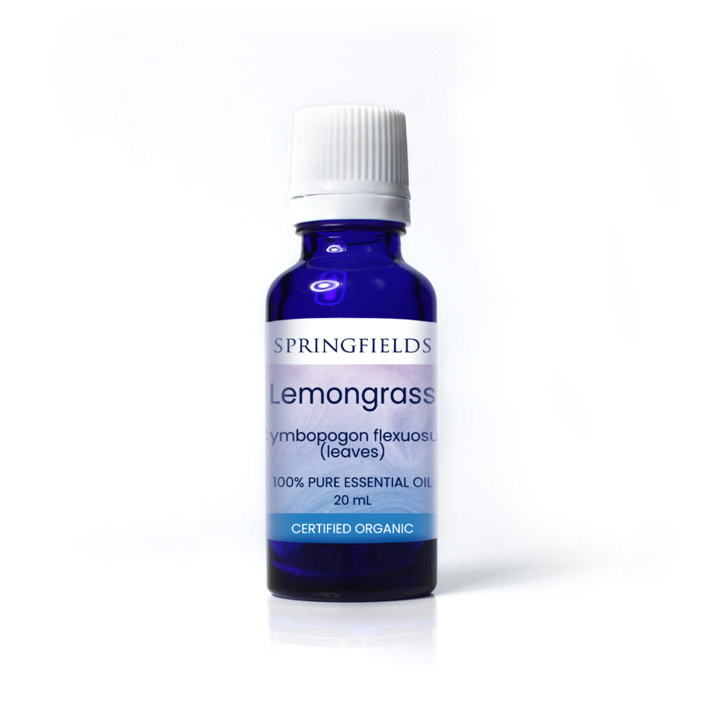 Springfields Aromatherapy Certified Organic Essential Oil; Lemongrass 10mL Or 20mL, Massage For Pain Relief