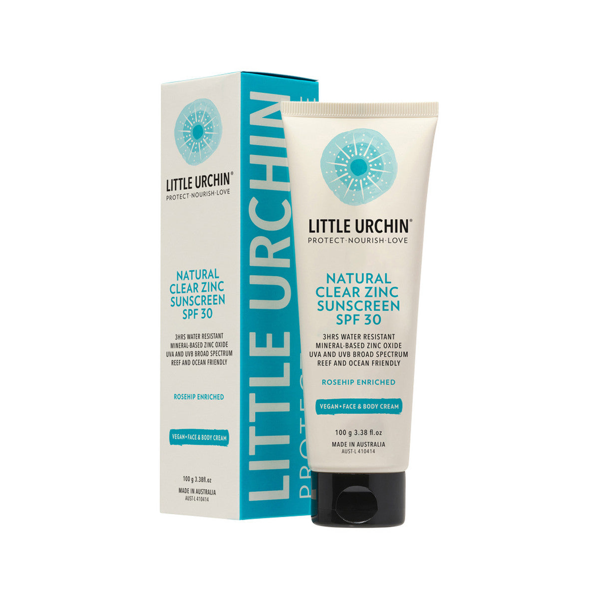 Little Urchin Natural Clear Zinc Sunscreen SPF 30+ 100g, 3 Hour Water Resistant Ocean & Reef Friendly