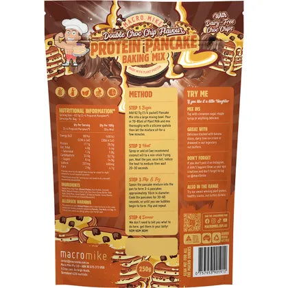 Macro Mike Plant Protein Pancake Baking Mix 250g, Double Choc Chip Flavour