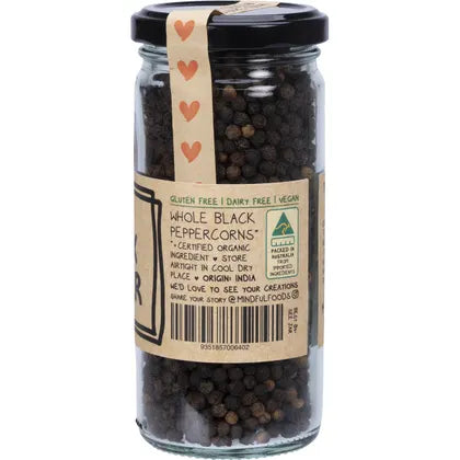 Mindful Foods Whole Black Pepper 130g, Certified Organic