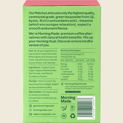Morning Made Strawberry Matcha Latte Single Sachet 5g Or A Box Of 10 Sachets, Sweet Berry Pick Me Up