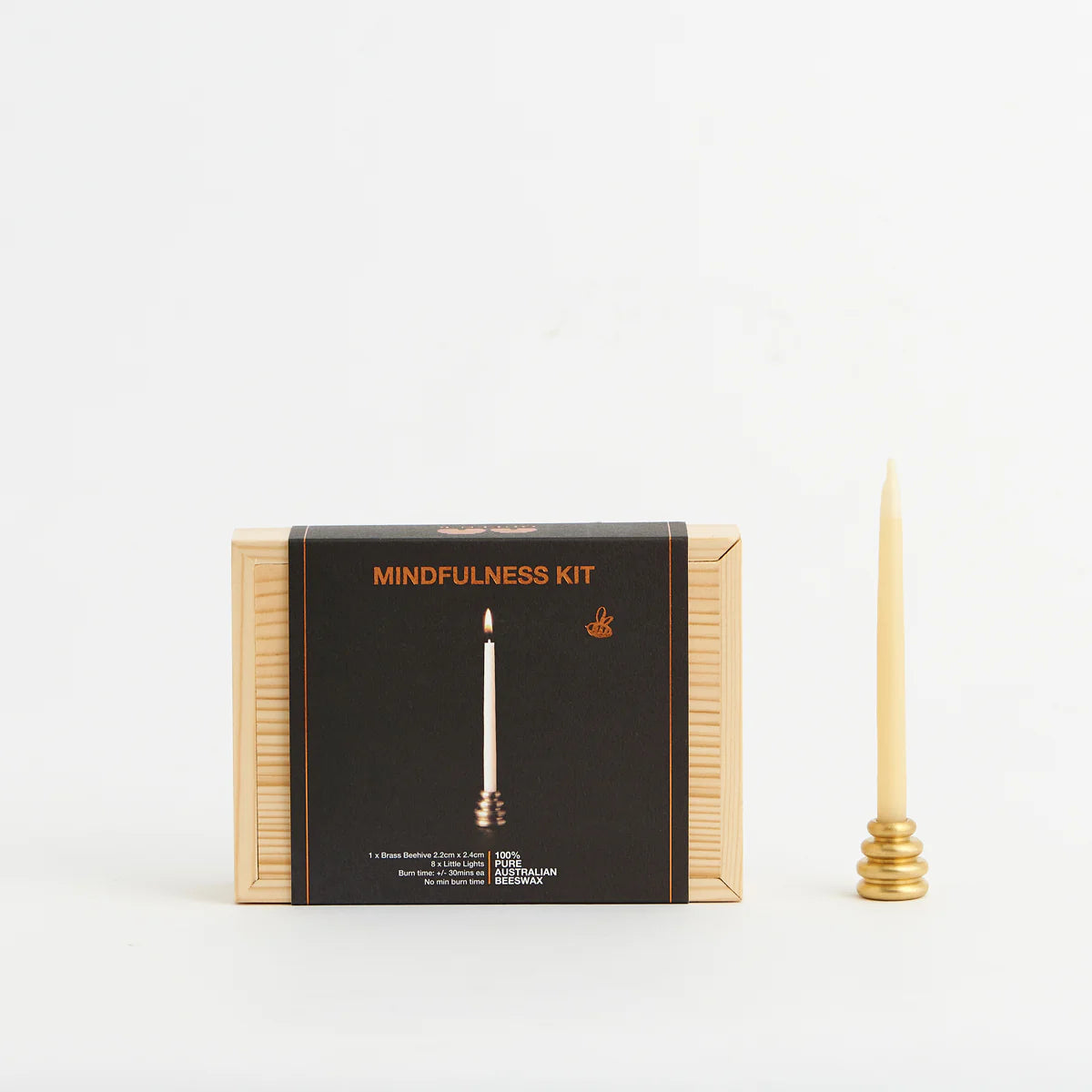 Queen B Pure Australian Beeswax Mindfulness Kit {Includes 1 Brass Beehive Holder}, +30 Minutes Each With No Minimum Burn TIme