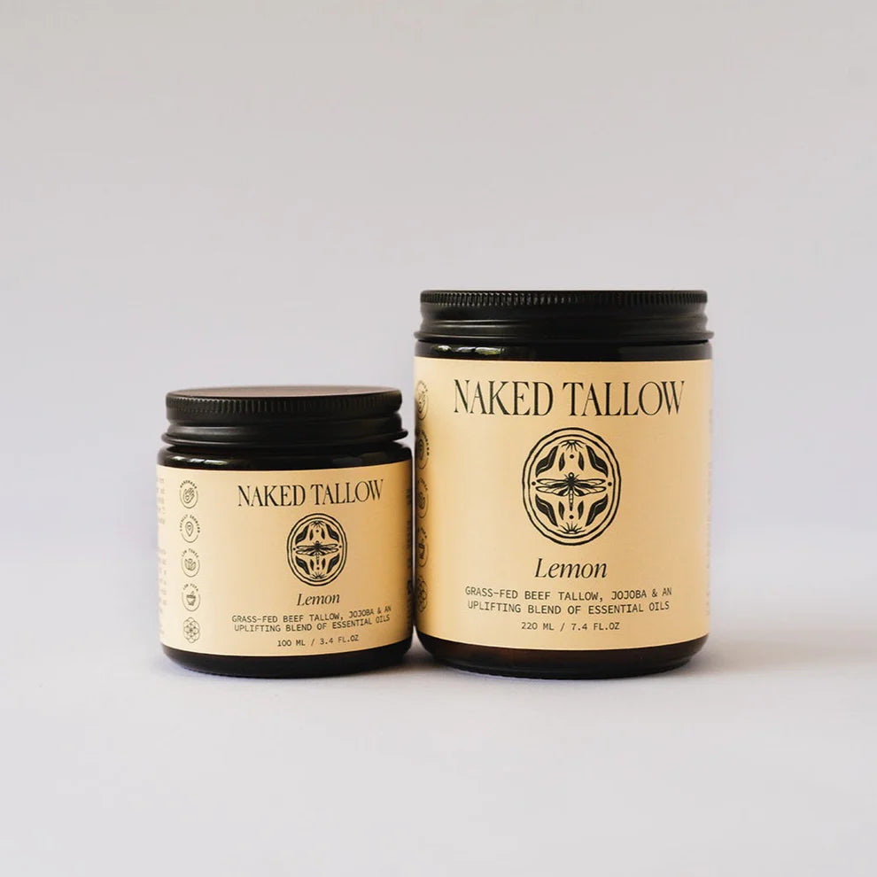 Naked Tallow Grass-Fed Beef Tallow & Lemon Jojoba Moisturising Cream 80g Or 220mL, With Pure Essential Oils
