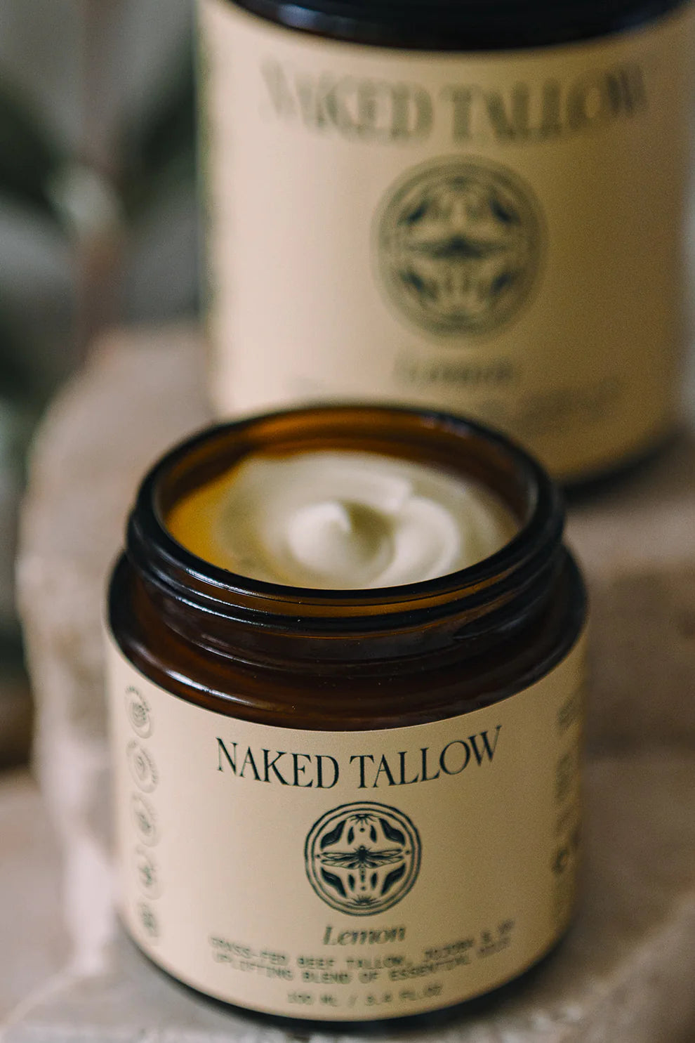 Naked Tallow Grass-Fed Beef Tallow & Lemon Jojoba Moisturising Cream 80g Or 220mL, With Pure Essential Oils