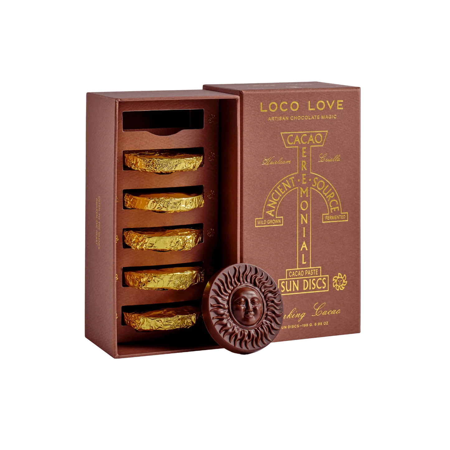 Loco Love Ceremonial Cacao 6 x Sun Discs, Drinking Cacao Fermented & Wild Grown