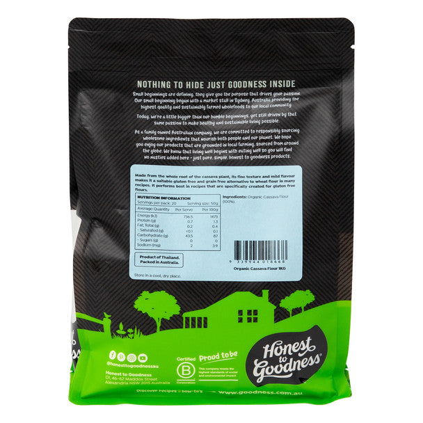 Honest To Goodness Cassava Flour 1kg, Gluten Free & Certified Organic