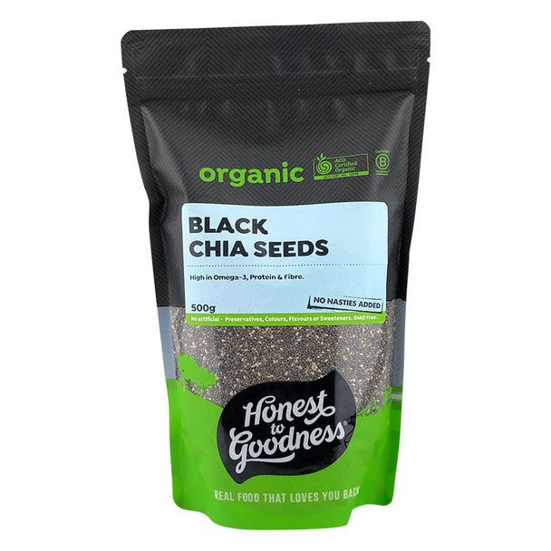 Honest To Goodness Certified Organic Black Chia Seeds 250g Or 500g, Essential Fatty Acids