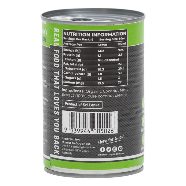 Honest To Goodness Certified Organic Coconut Cream 400mL, Thick & Creamy