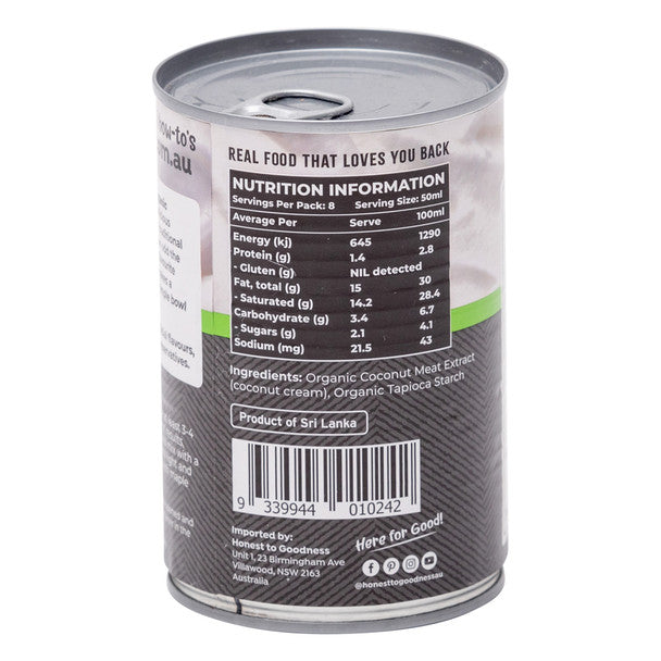 Honest To Goodness Organic Coconut Whipping Cream 400g, Dairy Free & Gluten Free