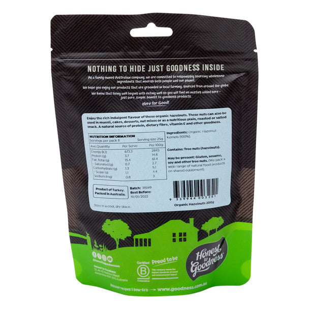 Honest To Goodness Hazelnuts 200g, Australian Certified Organic