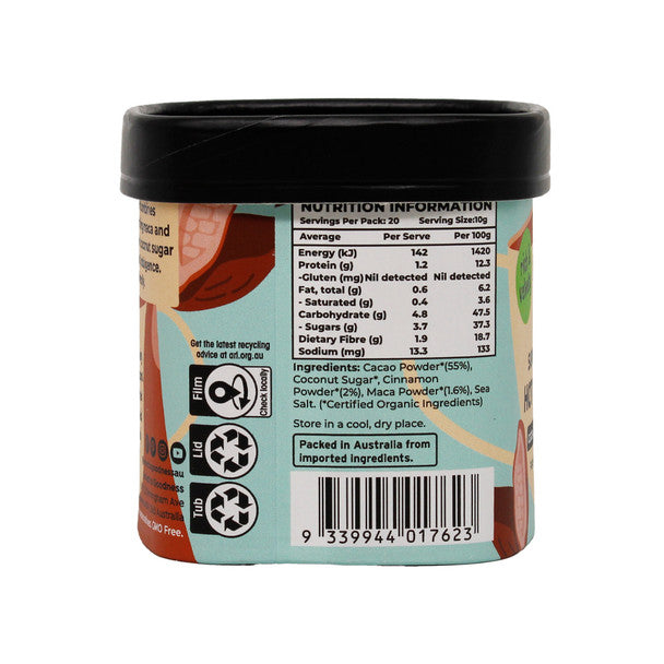Honest To Goodness Certified Organic Hot Chocolate - Superfood Blend 200g, With Cacao, Maca & Cinnamon