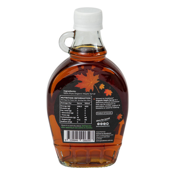Honest To Goodness Certified Organic Maple Syrup 250mL, Canada Grade A Amber