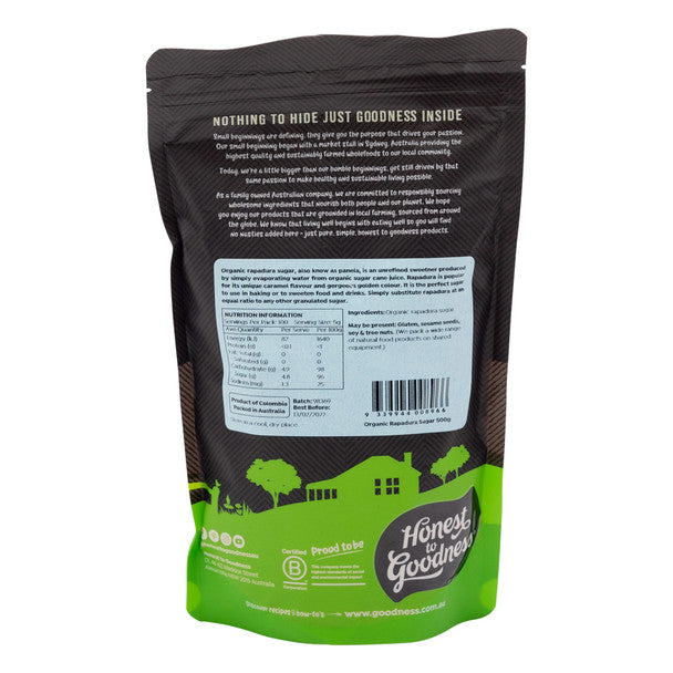 Honest To Goodness Rapadura Sugar 500g, Australian Certified Organic Also Known As Panela Sugar