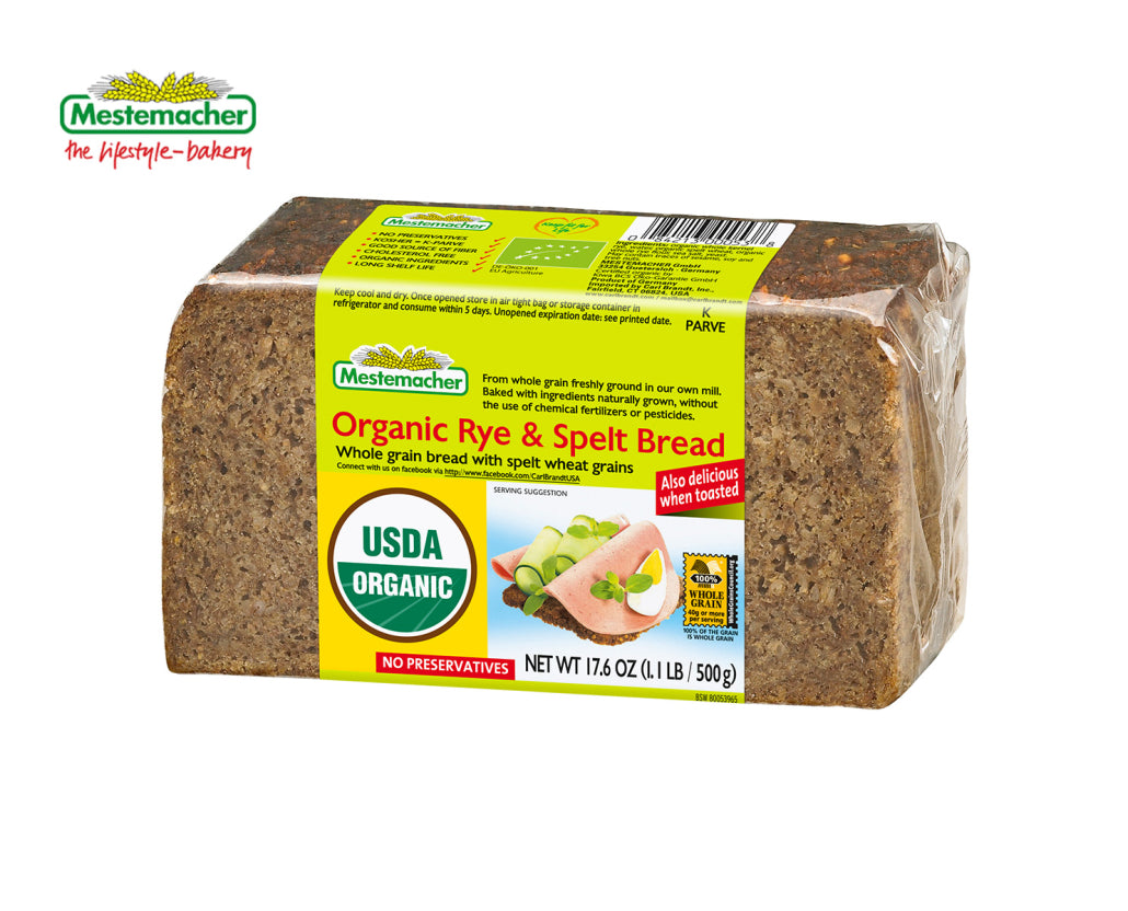 Mestemacher Organic Rye & Spelt Bread 500g, Sliced & Crispy When Toasted
