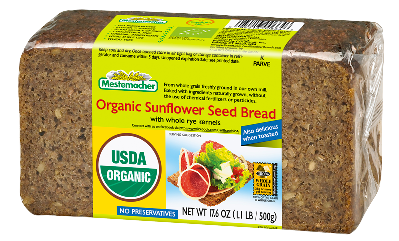 Mestemacher Organic Sunflower Seed Bread 500g, With Whole Rye Kernels