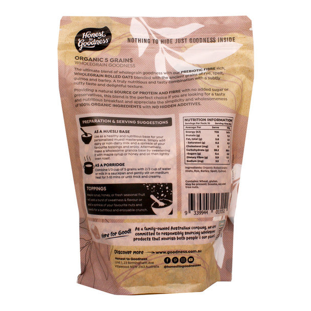 Honest To Goodness Certified Organic 5 Grains - Wholegrain Goodness 500g