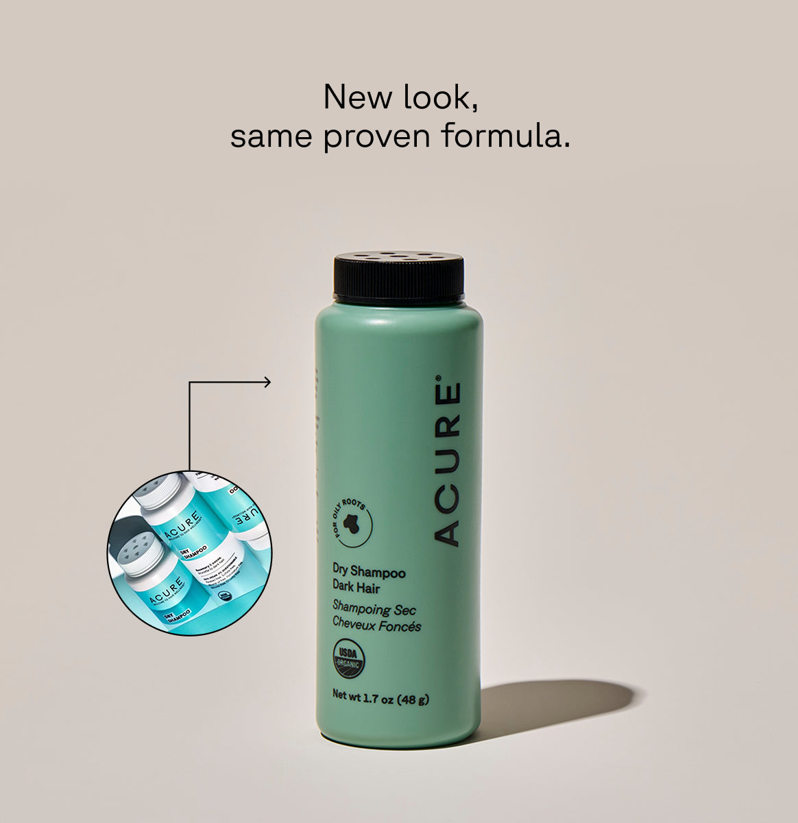 Acure Dark Hair Dry Shampoo 58g, To Refresh Oily Roots