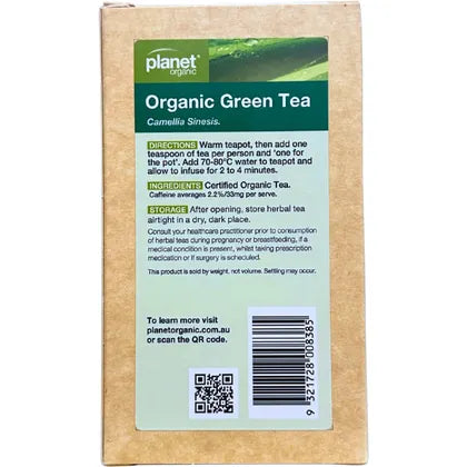 Planet Certified Organic Green Tea Loose Leaf 125g, A Mild Unfermented Tea For Any Time Of Day
