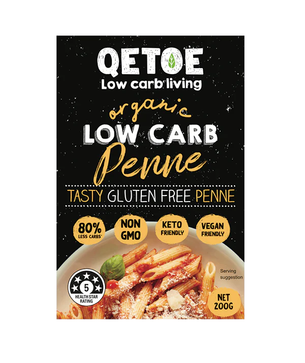 Qetoe Low Carb Penne Pasta 200g, 80% Less Carbs & Gluten Free
