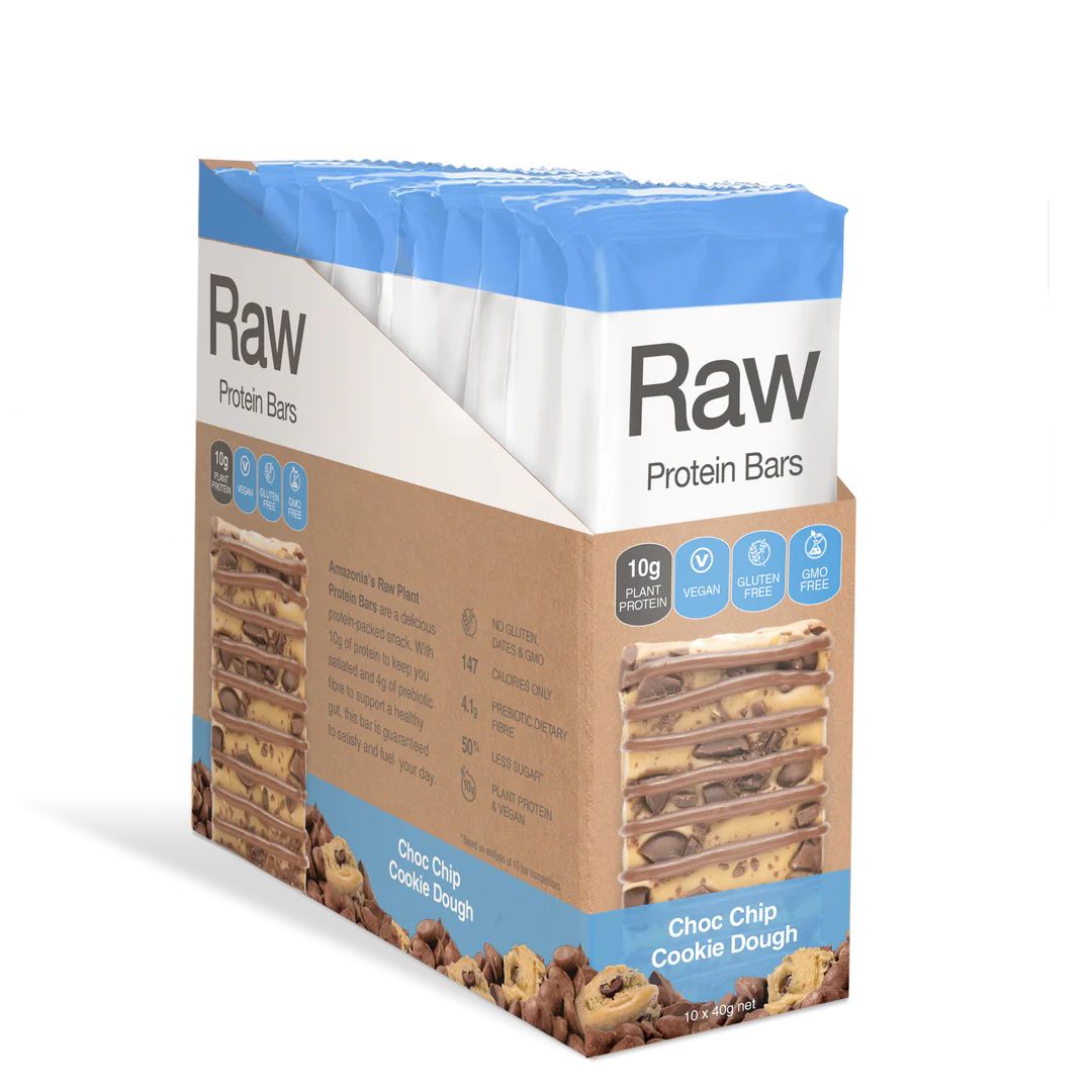 Amzonia Raw Plant Protein Bar 40g Single Bar Or A Box Of 10 Bars, Choc Chip Cookie Dough Flavour