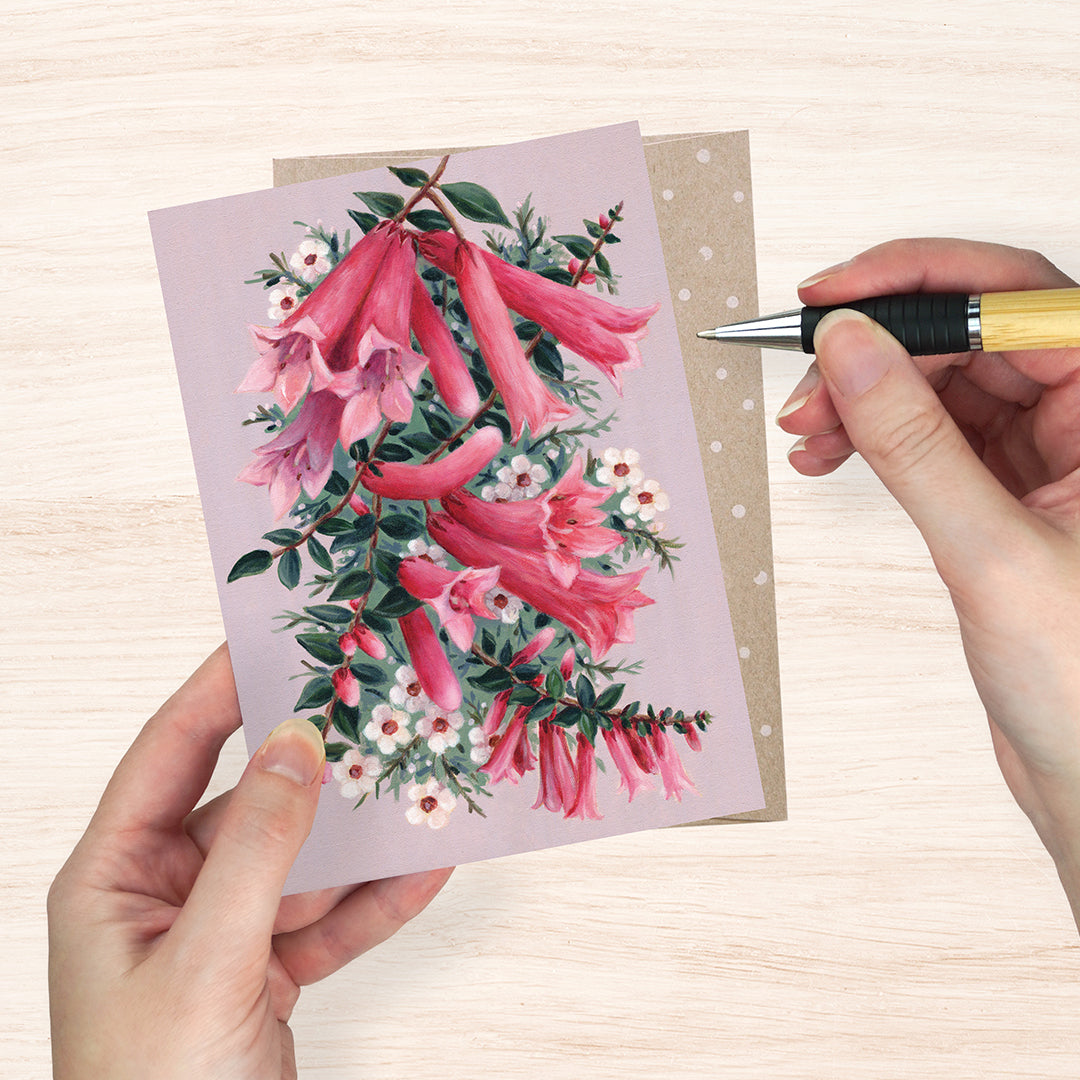 Earth Greetings Pink Heath & Waxflower Card, Vickie Liu Collection (Includes One Card & One Kraft Envelope)