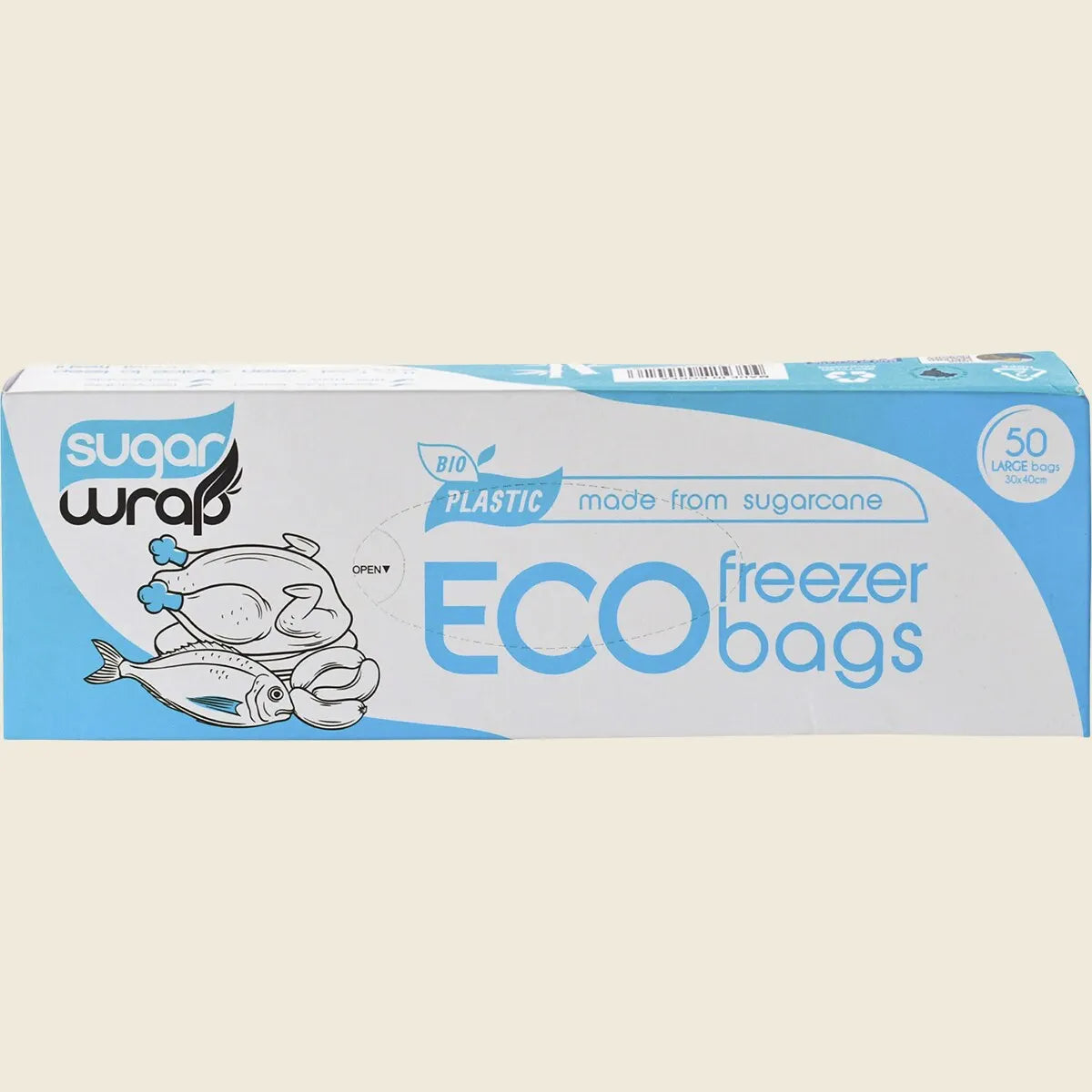 SugarWrap Eco Freezer Bags, Sugarcane Plastic-Free 50pk, Fresh-Lock Freezing