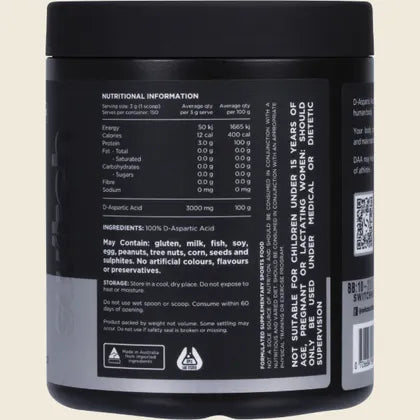 Switch Nutrition Pure D-Aspartic Acid (DAA) Unflavoured 150g, Daily Performance Edge