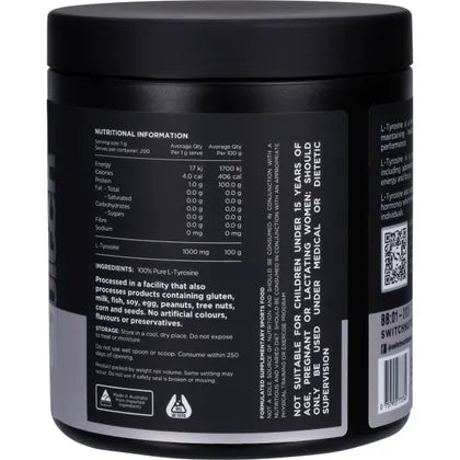 Switch Nutrition Tyrosine 100% Pure L-Tyrosine Unflavoured 200g (200 Serves)